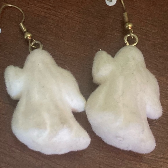 Flocked Ghost Earrings – Felted Halloween Dangles - Picture 3 of 4